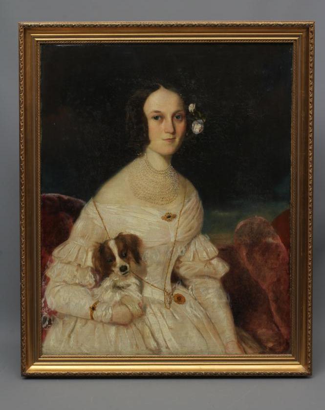 BRITISH SCHOOL (19th Century) Portrait of a Young Lady with a dog Image