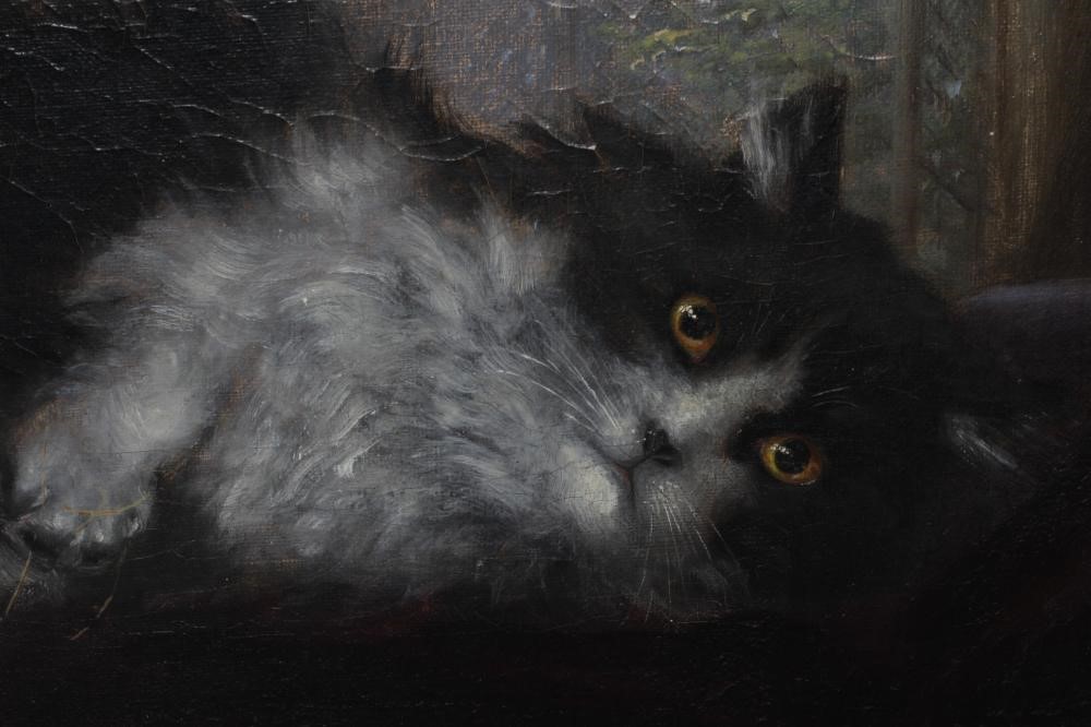 BRITISH SCHOOL (Early 20th Century) A Reclining Cat, inscribed 'Peter' lower left, oil on canvas, 10 Image