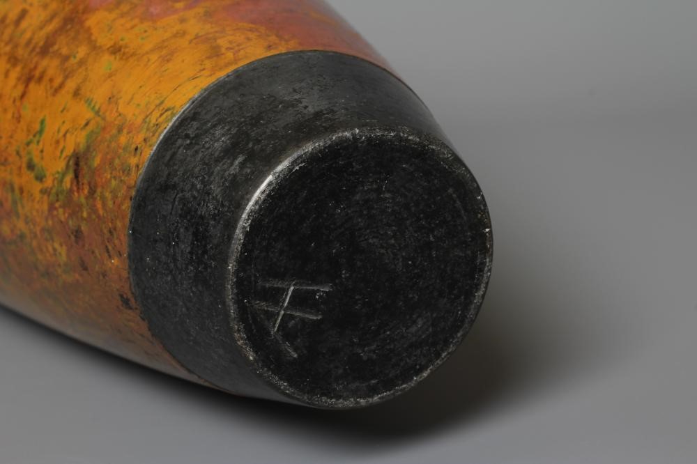 ANDREW HILL (b.1964) A TALL STONEWARE VASE of flared rounded form with mottled bronze, copper and Image