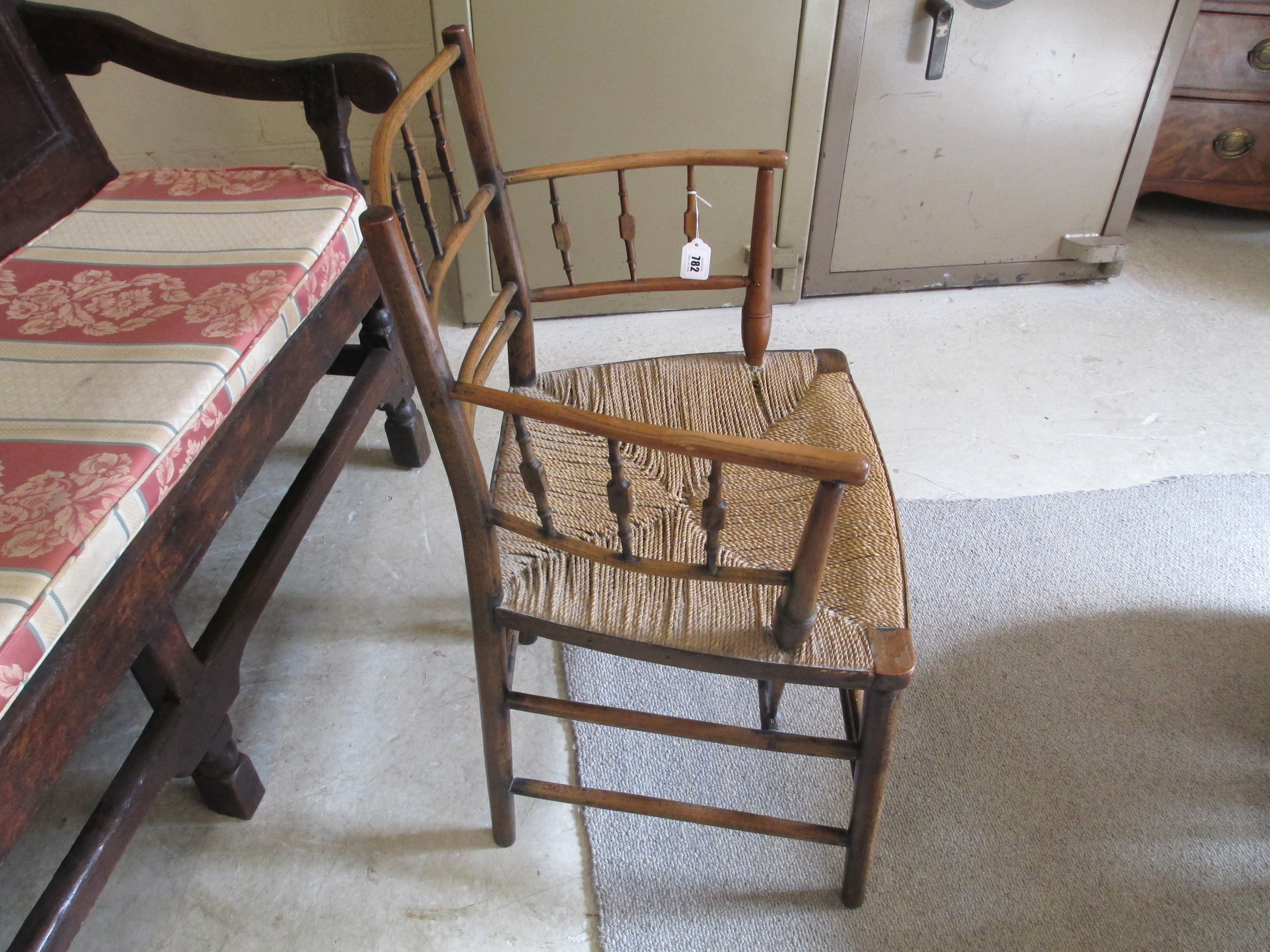 PHILIP WEBB FOR MORRIS & CO. - A "SUSSEX" ARMCHAIR in ash and beech with string seat and traces of Image
