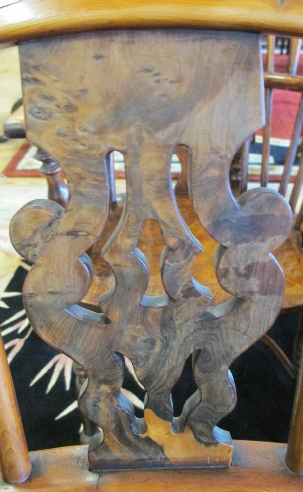 A PAIR OF SPLAT BACK YEW WINDSOR ARMCHAIRS Image