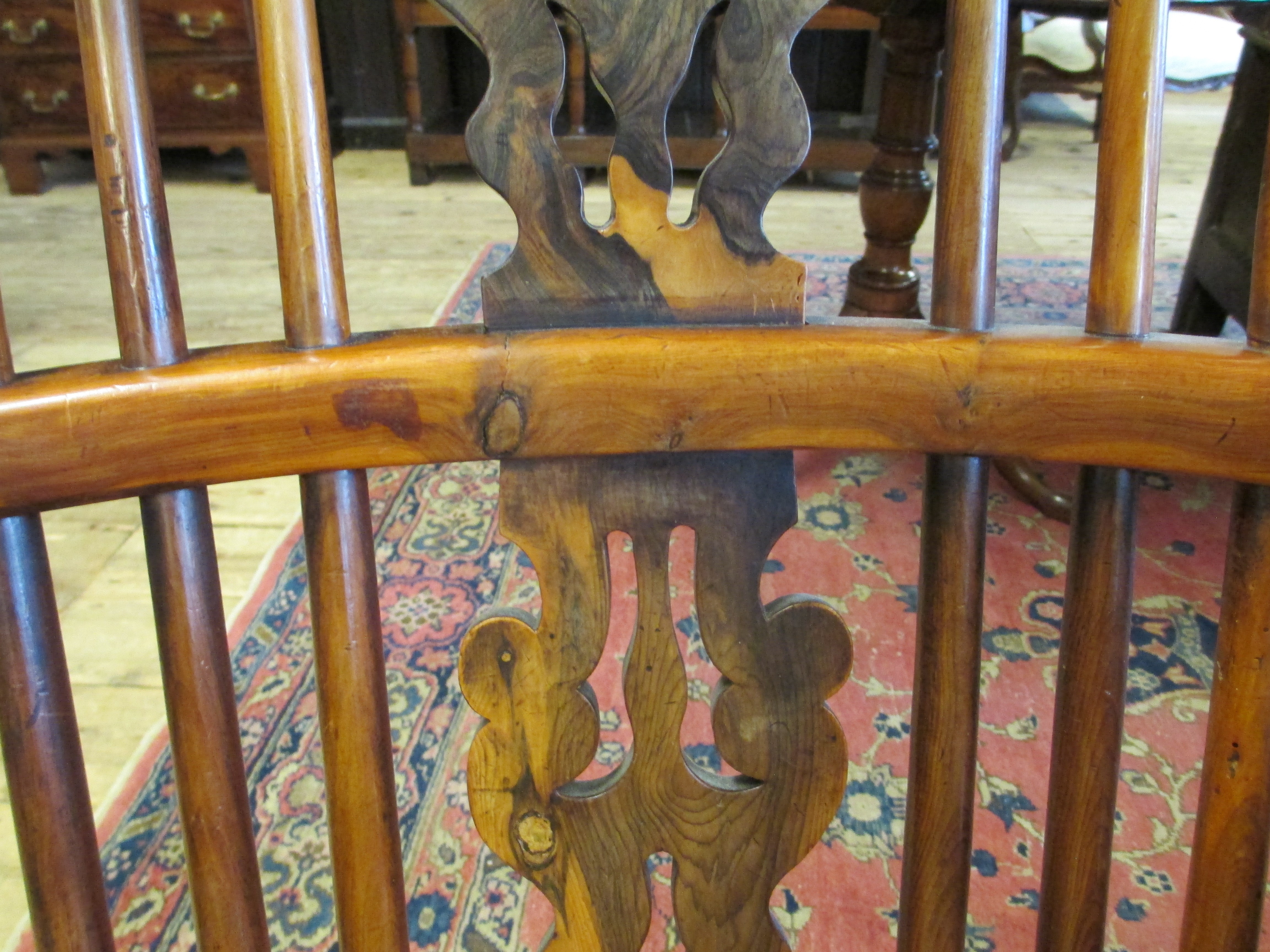 A PAIR OF SPLAT BACK YEW WINDSOR ARMCHAIRS Image