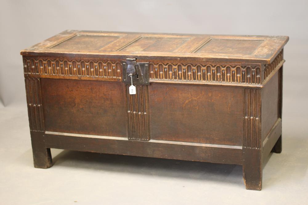 A GEORGIAN JOINED OAK PANELLED CHEST Image
