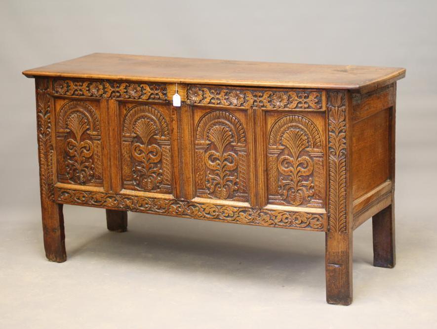 A JOINED OAK PANELLED CHEST Image
