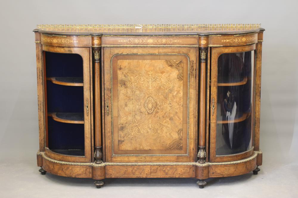 A VICTORIAN BURR WALNUT CREDENZA Image