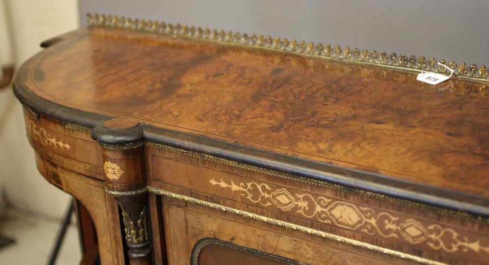 A VICTORIAN BURR WALNUT CREDENZA Image