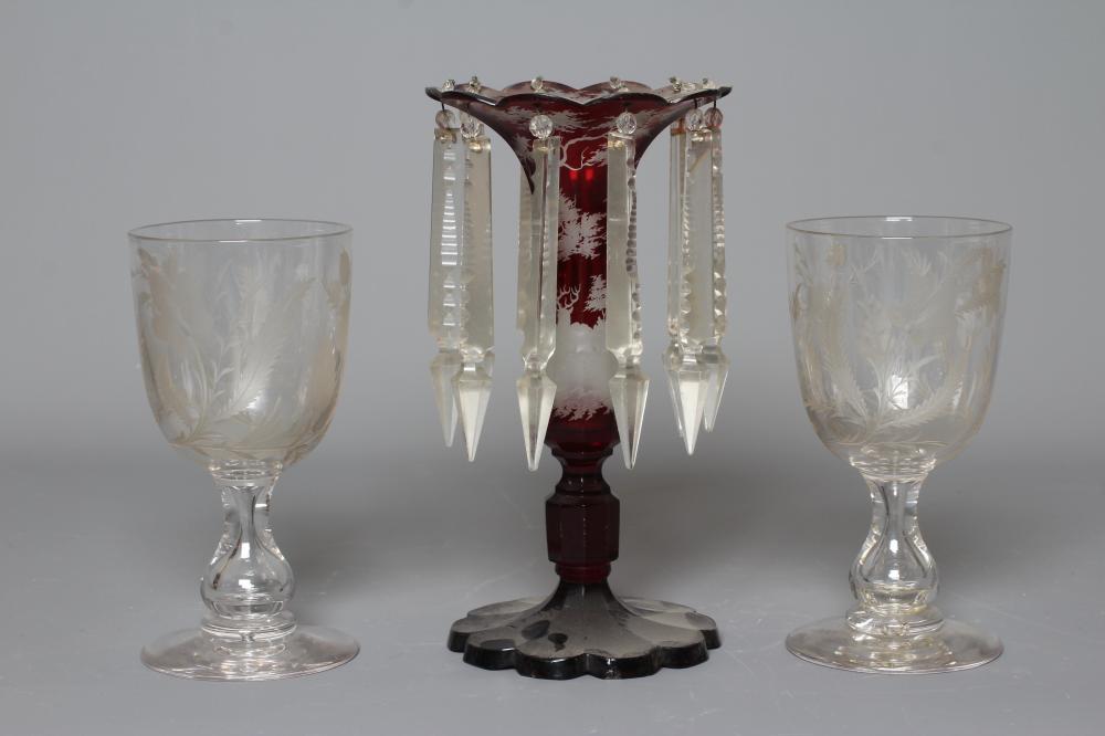 A BOHEMIAN RUBY FLASHED TABLE LUSTRE Image