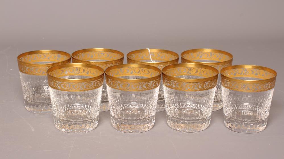 A SET OF EIGHT ST LOUIS THISTLE PATTERN TUMBLERS, etched circle mark, 3 1/4" high (Est. plus 24% Image