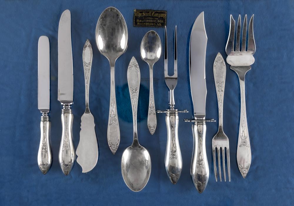 A NORTH AMERICAN LADY CLAIRE PATTERN STERLING PART TABLE SERVICE by Stieff Co. Image