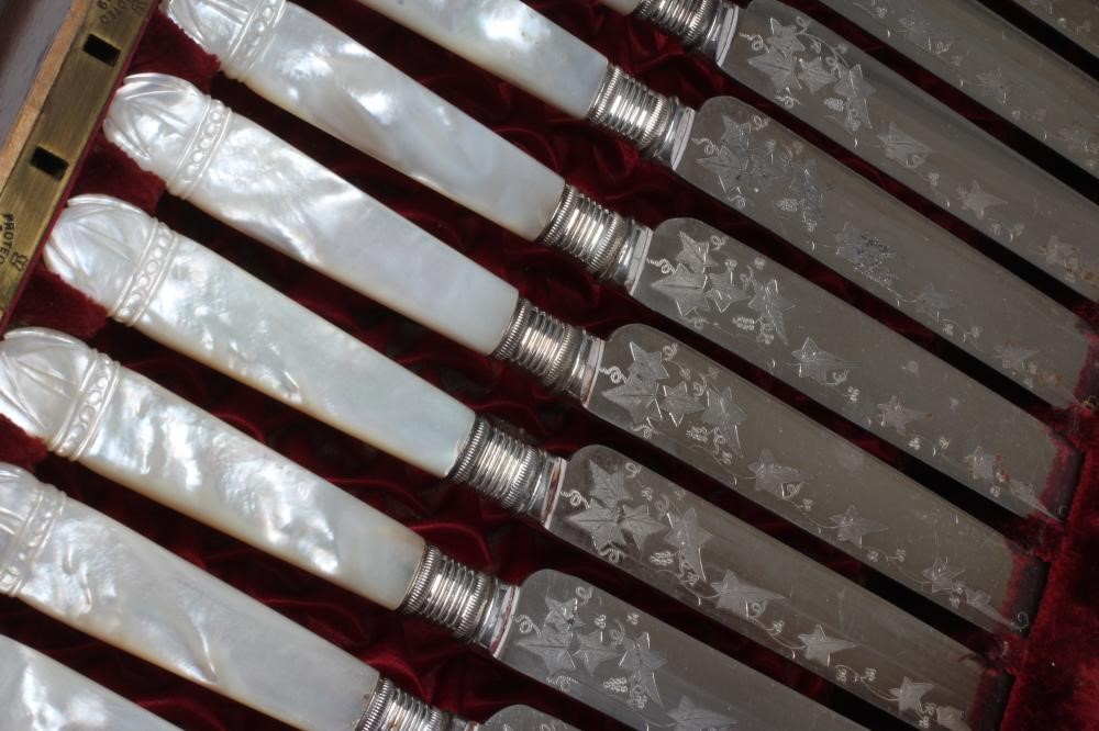 A LATE VICTORIAN EPNS DESSERT SERVICE comprising twelve pairs of fruit knives and forks with ivy Image