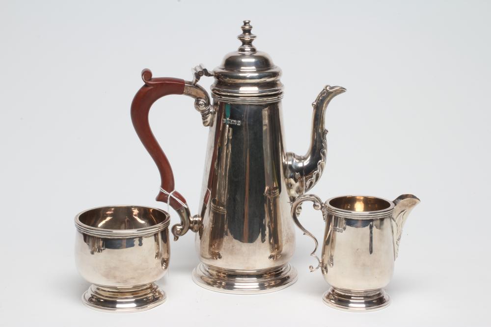 A SILVER THREE PIECE COFFEE SET Image