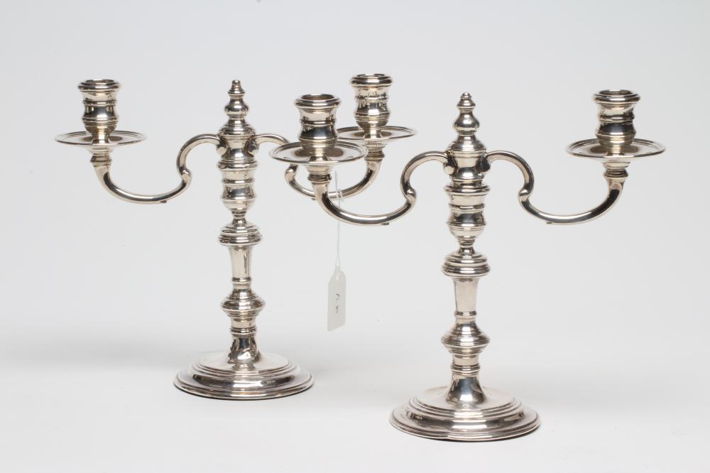 A PAIR OF SILVER 18TH CENTURY STYLE SMALL CANDELABRA Image