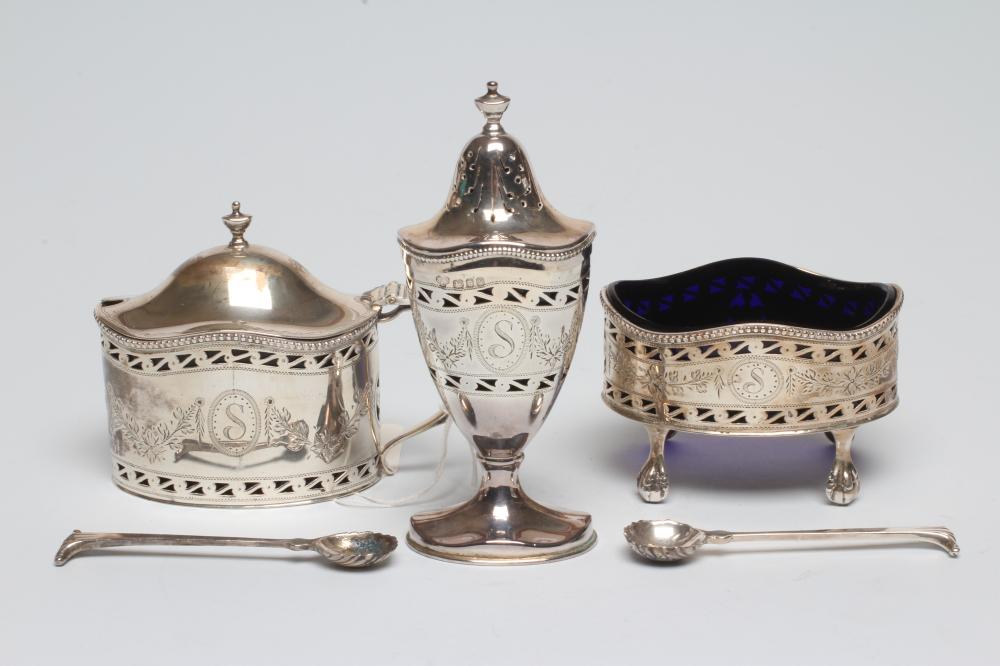 A SILVER THREE PIECE CRUET in George III style Image