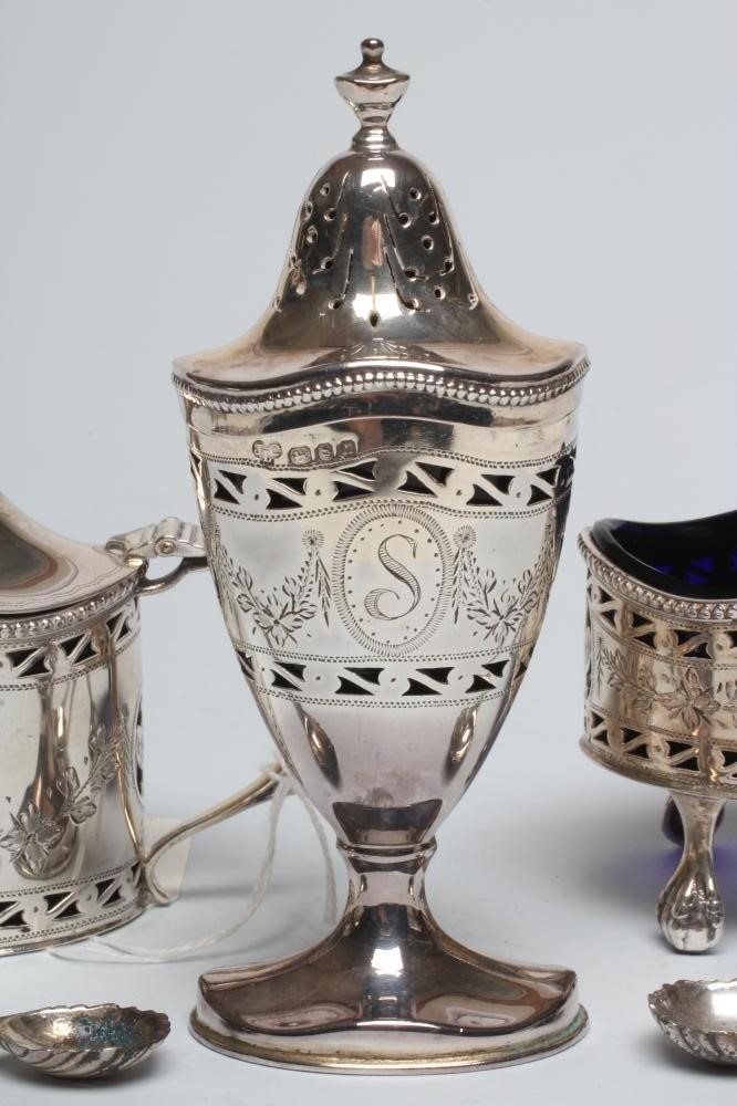 A SILVER THREE PIECE CRUET in George III style Image