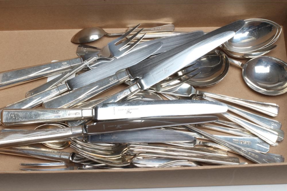 AN ART DECO STYLE SILVER TABLE SERVICE for six place settings Image