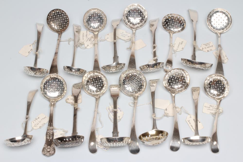 A COLLECTION OF GEORGE III AND LATER SILVER SUGAR SIFTER SPOONS Image