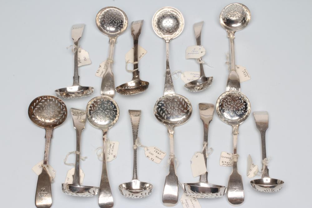 A COLLECTION OF GEORGE III AND LATER SILVER SUGAR SIFTER SPOONS Image