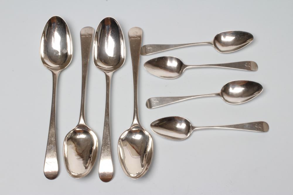 A SET OF FOUR GEORGE III SILVER DESSERT SPOONS Image