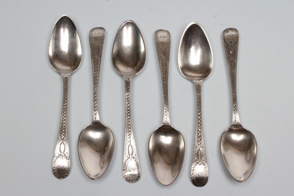 A SET OF SIX LATE GEORGE III SILVER TEASPOONS Image