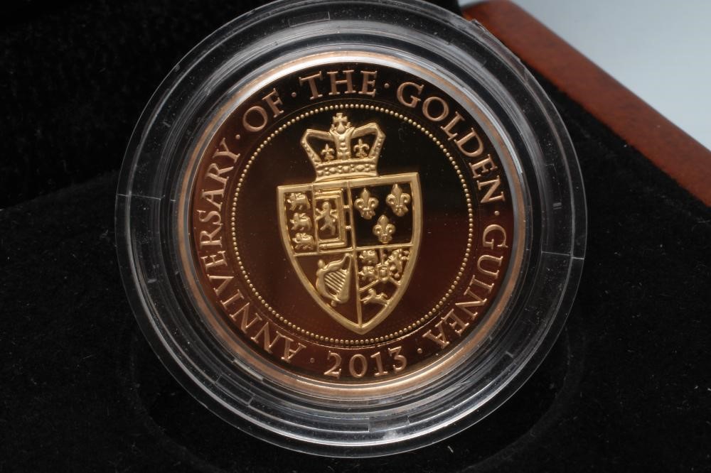 AN ELIZABETH II "ANNIVERSARY OF THE GUINEA" GOLD PROOF £2 Image
