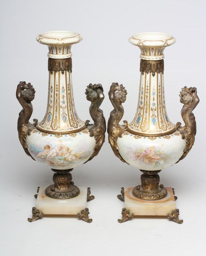 A LARGE PAIR OF FRENCH PORCELAIN GARNITURE VASES Image