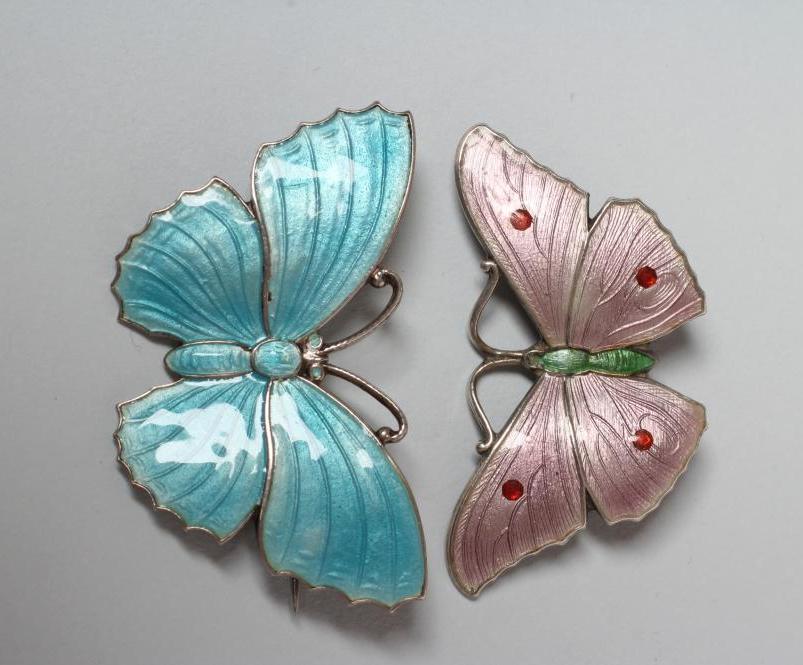 TWO SILVER AND ENAMEL BUTTERFLY BROOCHES Image