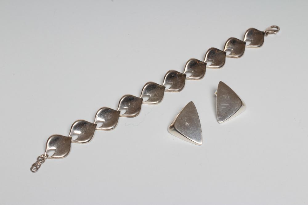 A PAIR OF GEORG JENSEN SILVER CLIP EARRINGS of triangular form Image