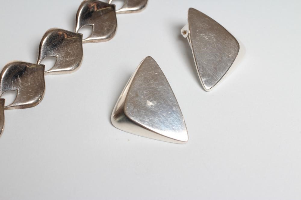 A PAIR OF GEORG JENSEN SILVER CLIP EARRINGS of triangular form Image