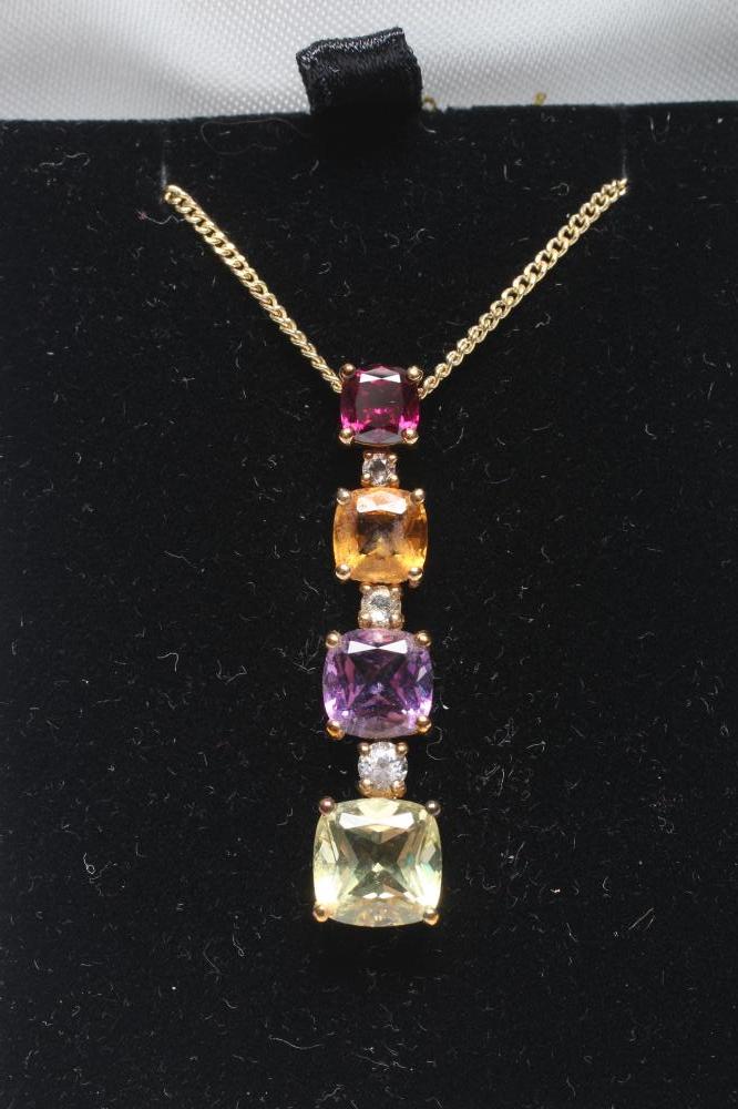 A MULTI GEM PENDANT AND MATCHING DROP STUD EARRINGS Image