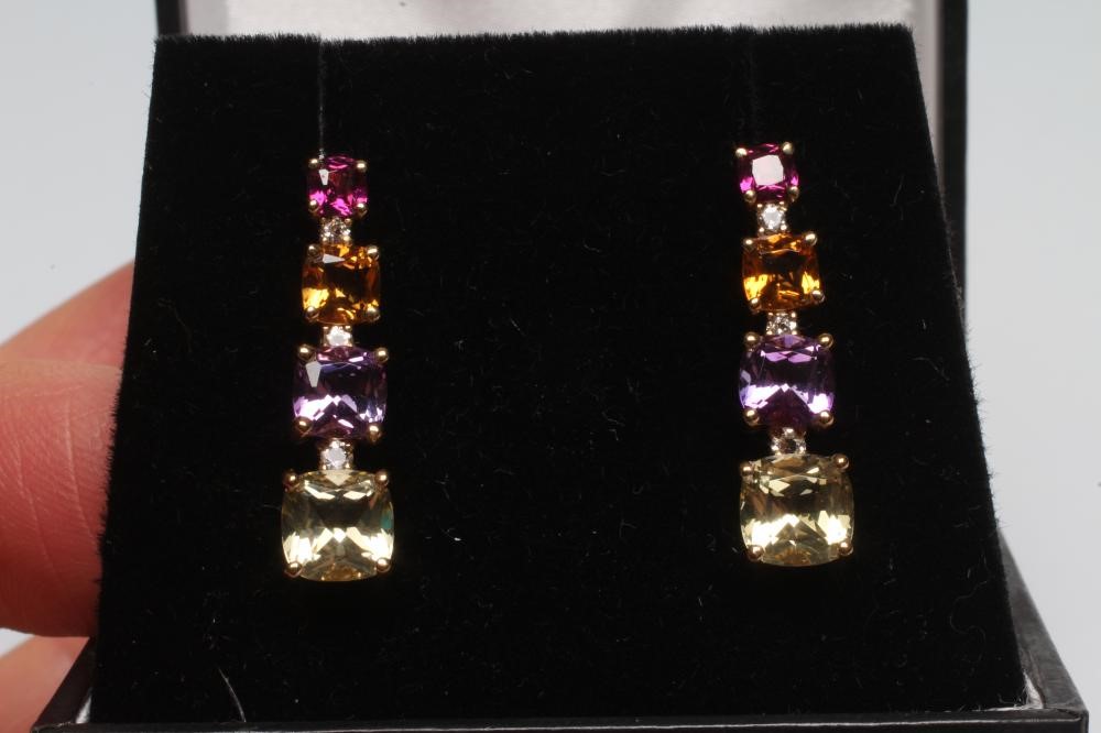 A MULTI GEM PENDANT AND MATCHING DROP STUD EARRINGS Image