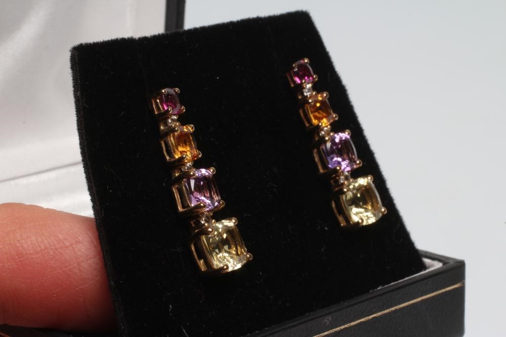 A MULTI GEM PENDANT AND MATCHING DROP STUD EARRINGS Image