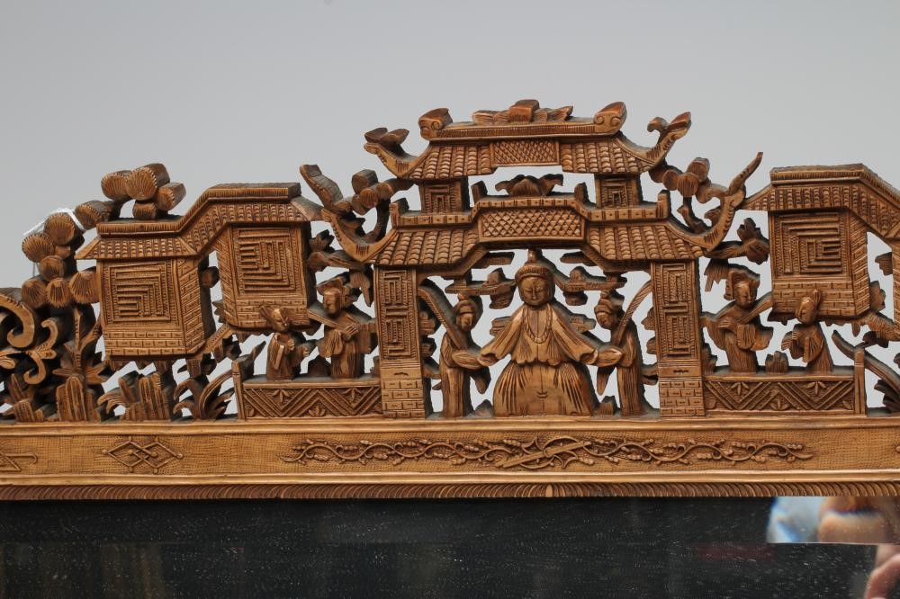 A CHINESE CANTON SANDALWOOD FRET MIRROR Image