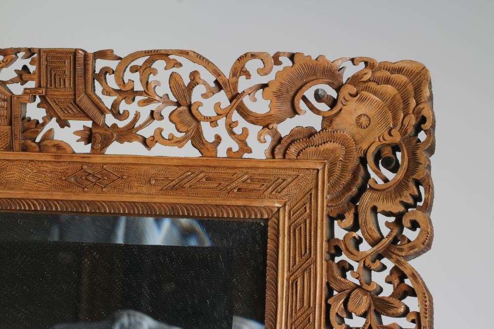 A CHINESE CANTON SANDALWOOD FRET MIRROR Image