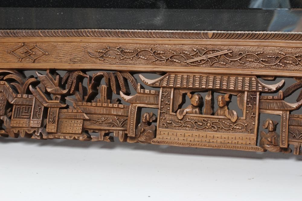 A CHINESE CANTON SANDALWOOD FRET MIRROR Image