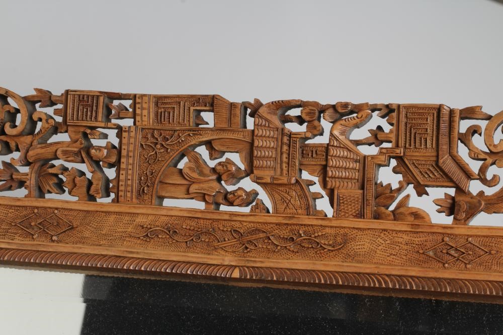 A CHINESE CANTON SANDALWOOD FRET MIRROR Image