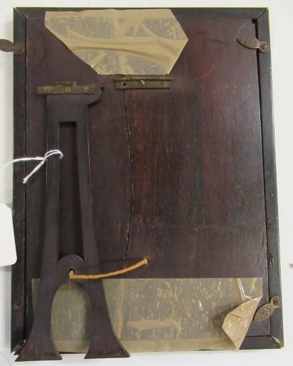 A PAIR OF ENGLISH EDWARDIAN CONTRA-PARTIE BOULLE PHOTOGRAPH FRAMES of plain strut back oblong form Image