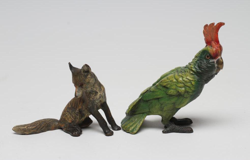 A BERGMANN STYLE BRONZE PARROT with red crest and green feathers Image