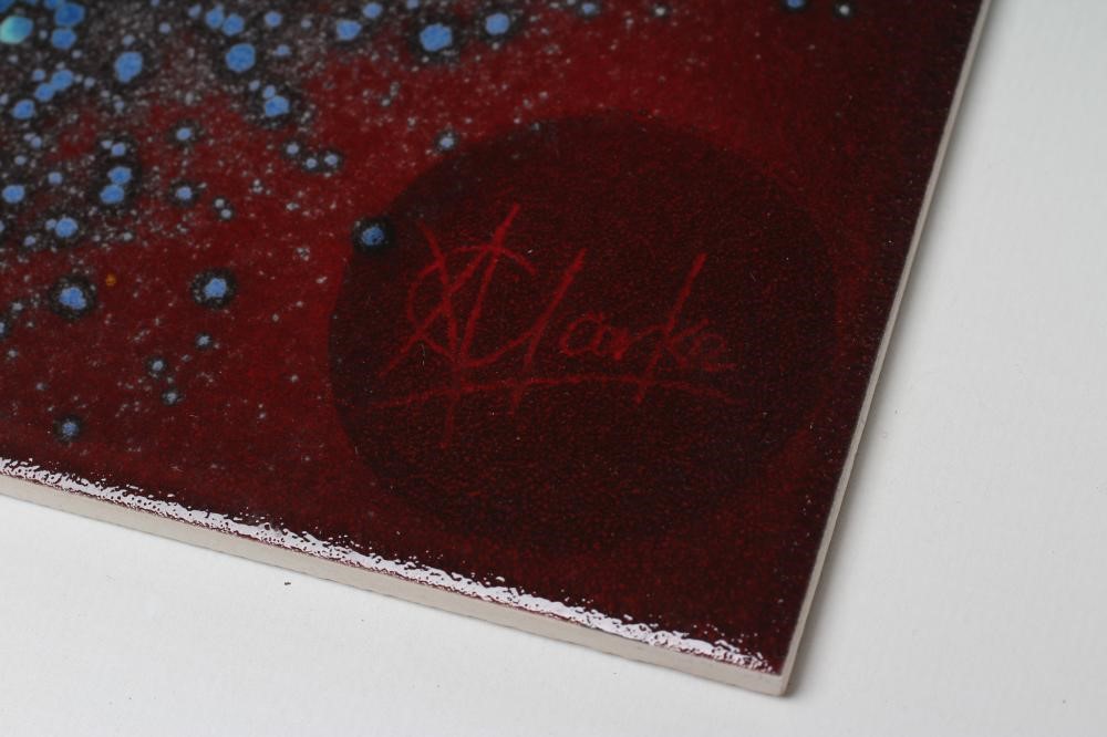 A TILE PANEL designed and painted by Alan Clarke and Janice Tchalenko in ochre Image