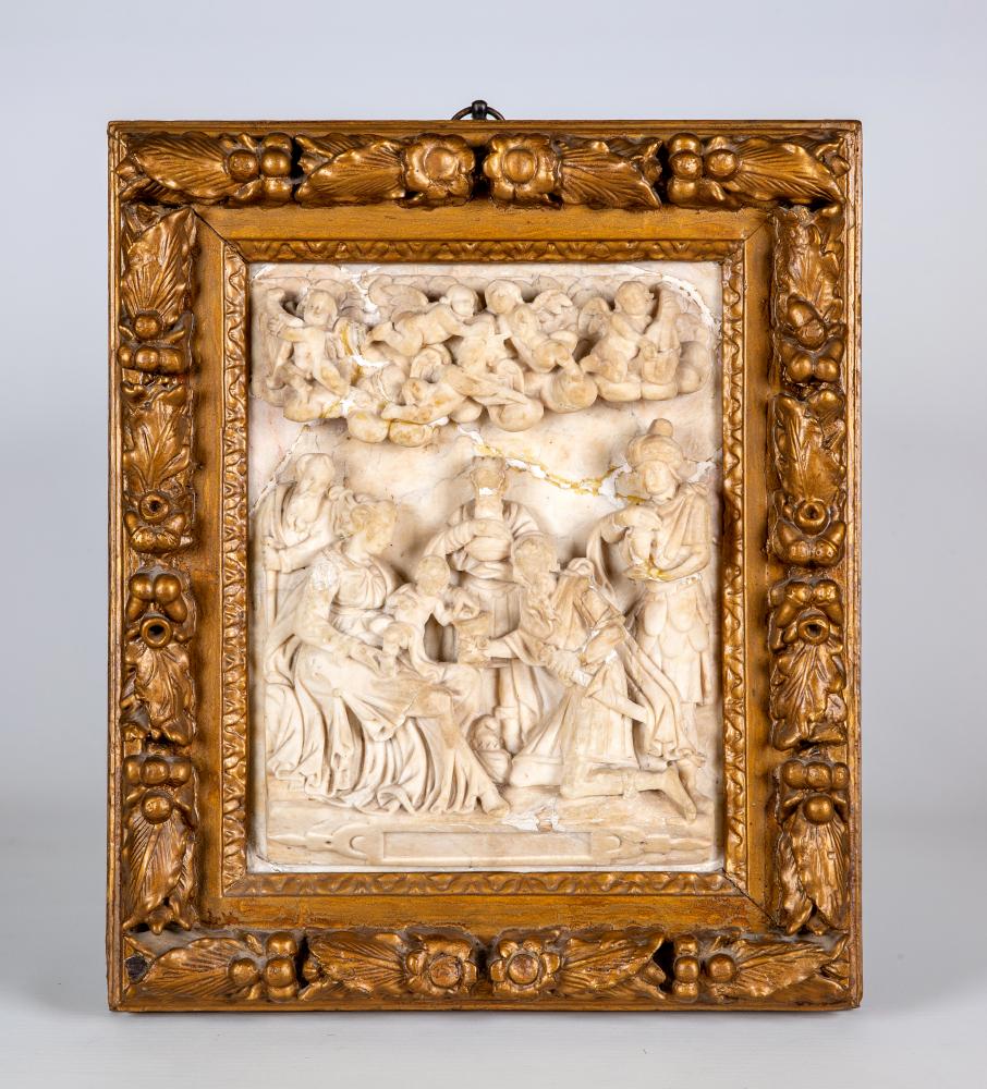 A EUROPEAN ALABASTER RELIEF PLAQUE The Adoration of the Magi Image