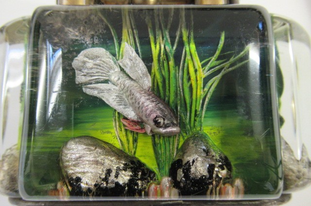 A DUNHILL LUCITE AQUARIUM TABLE LIGHTER by Margaret Bennett Image