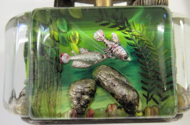A DUNHILL LUCITE AQUARIUM TABLE LIGHTER by Margaret Bennett Image