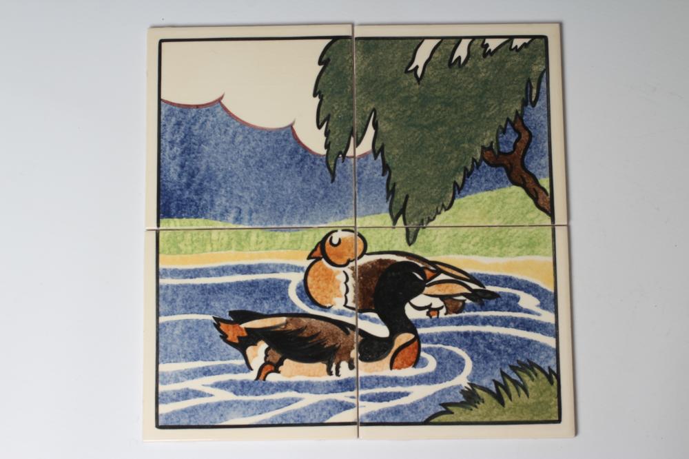A CARTER'S POOLE POTTERY "FARMYARD SERIES" TILE PANEL - "DUCKS" - stencilled with two ducks swimming Image