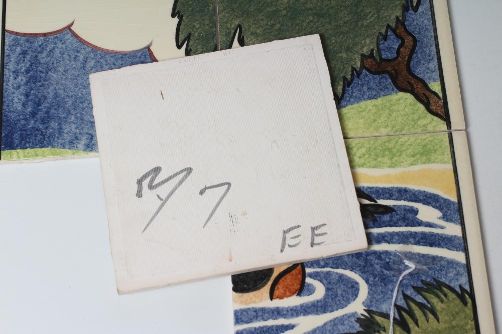 A CARTER'S POOLE POTTERY "FARMYARD SERIES" TILE PANEL - "DUCKS" - stencilled with two ducks swimming Image