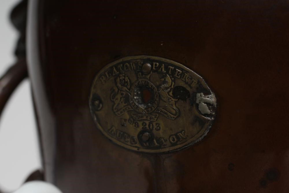 A VICTORIAN PLATOWS PATENT AUTOMATON BRONZED METAL COFFEE PERCULATOR Image