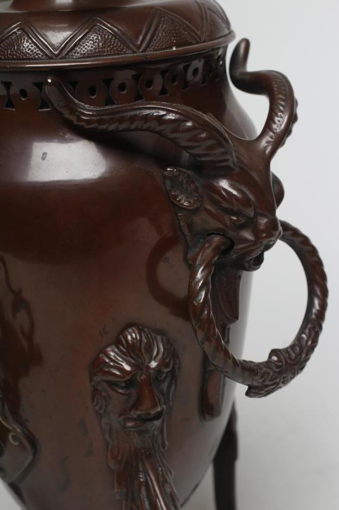 A VICTORIAN PLATOWS PATENT AUTOMATON BRONZED METAL COFFEE PERCULATOR Image