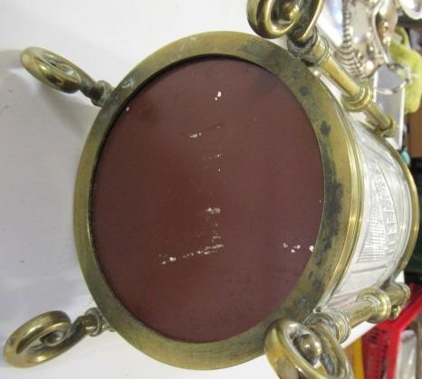 A VICTORIAN BRASS AND GLASS PATENT OIL LAMP of cylindrical form Image