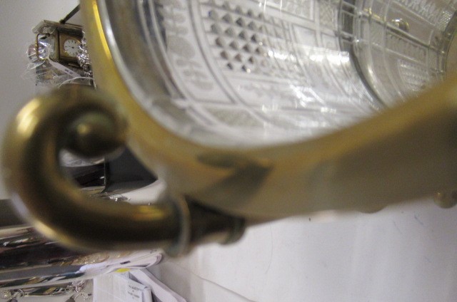 A VICTORIAN BRASS AND GLASS PATENT OIL LAMP of cylindrical form Image