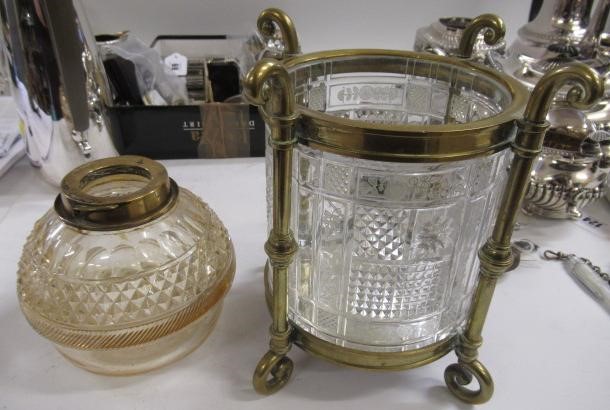 A VICTORIAN BRASS AND GLASS PATENT OIL LAMP of cylindrical form Image