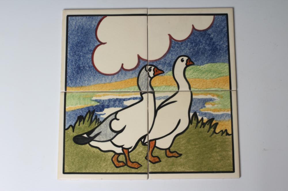 A CARTER'S POOLE POTTERY "FARMYARD SERIES" TILE PANEL -"GEESE" - stencilled with two geese Image