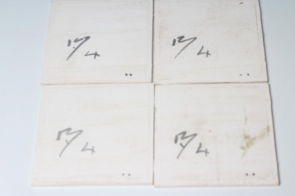 A CARTER'S POOLE POTTERY "FARMYARD SERIES" TILE PANEL - "COCKEREL AND HENS" - stencilled with a Image